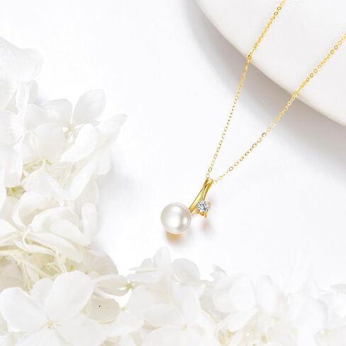 14k Gold Pearl Necklace for Women, Freshwater Pearl Pendant Jewelry Wedding Anniversary Birthday Gifts for Her in Saudi Arabia