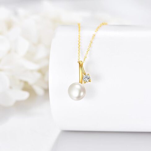 14k Gold Pearl Necklace for Women, Freshwater Pearl Pendant Jewelry Wedding Anniversary Birthday Gifts for Her in Saudi Arabia