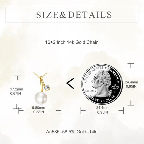 14k Gold Pearl Necklace for Women, Freshwater Pearl Pendant Jewelry Wedding Anniversary Birthday Gifts for Her in Saudi Arabia