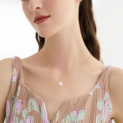 14k Gold Pearl Necklace for Women, Freshwater Pearl Pendant Jewelry Wedding Anniversary Birthday Gifts for Her in Saudi Arabia