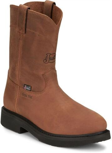Justin Round-up 10'' Men's Steel Toe Work Boot, Durable Leather, Slip-Resistant, Waterproof, Cushioned Insole in Kuwait