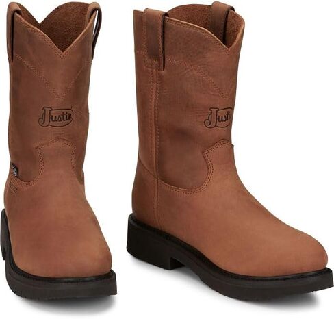 Justin Round-up 10'' Men's Steel Toe Work Boot, Durable Leather, Slip-Resistant, Waterproof, Cushioned Insole in Kuwait
