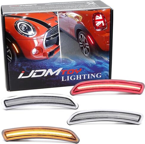 iJDMTOY عدسة مدخنة كهرماني/أحمر كامل LED مجموعة إضاءة جانبية متوافقة مع Gen3 MINI Cooper F55 F56 F57، مدعومة بإجمالي 160-SMD LED، استبدل مصابيح العلامات الجانبية OEM in Saudi Arabia