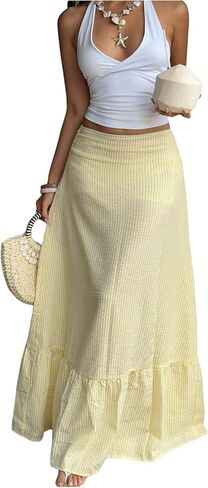 Milumia Women's Conglicing Shend Hend A Line Skirt Mid Summer Beach Maxi Virts in Kuwait