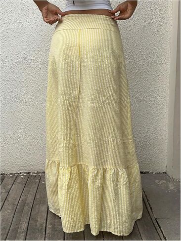 Milumia Women's Striped Ruffle Hem A Line Skirt Mid Waisted Summer Beach Maxi Skirts in Kuwait