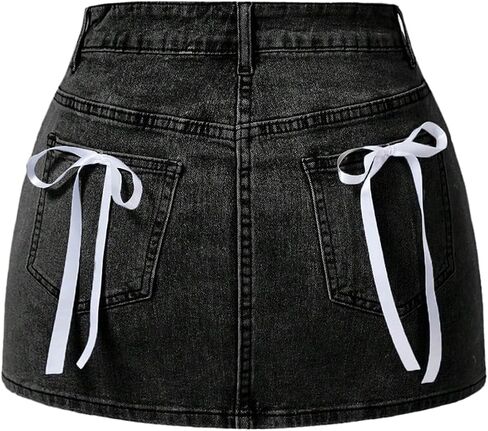 WDIRARA Women's Bowknot High Waist Denim Skirt Y2k Bodycon Mini Skirts with Pockets in Saudi Arabia