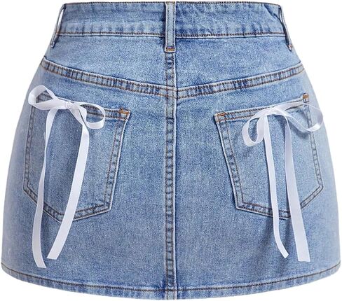 WDIRARA Women's Bowknot High Waist Denim Skirt Y2k Bodycon Mini Skirts with Pockets in Saudi Arabia