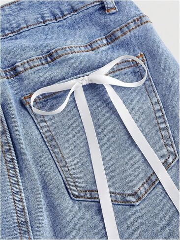 WDIRARA Women's Bowknot High Waist Denim Skirt Y2k Bodycon Mini Skirts with Pockets in Saudi Arabia