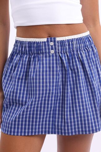 UAURORAO Women Gingham Boxer Skirt Y2k Plaid Checkered Mini Short Skirt E Girls Elastic Waistband Preppy Pencil Skirt in Kuwait