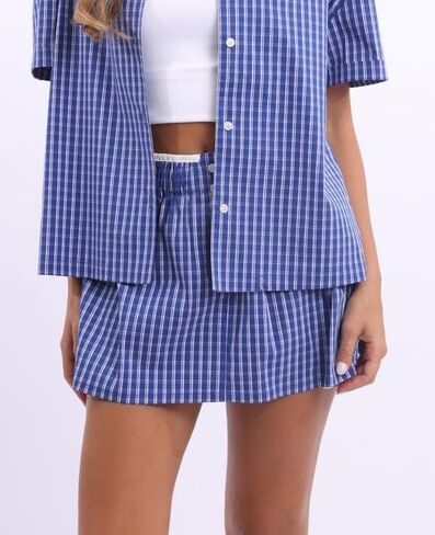 UAURORAO Women Gingham Boxer Skirt Y2k Plaid Checkered Mini Short Skirt E Girls Elastic Waistband Preppy Pencil Skirt in Kuwait