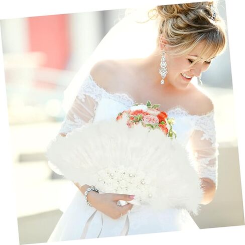 Wedding Party Handheld Plume Folding Fan Floral Decoration Portable Lace Design for Brides and Guests Wedding Prop and Keepsake in Saudi Arabia