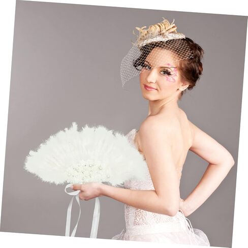 Wedding Party Handheld Plume Folding Fan Floral Decoration Portable Lace Design for Brides and Guests Wedding Prop and Keepsake in Saudi Arabia