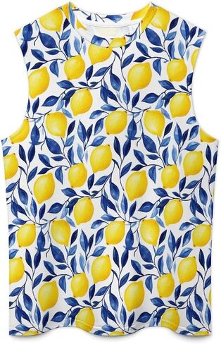 Men's Yellow Lemon Graphics Sleeveless Shirt Quick Dry Workout Swim Gym Muscle Athletic Tank Top Big and Tall in Kuwait