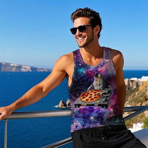 زرقاء الفيل للرجال يتصدرون الصيف بلا أكمام تي شيرت القمصان الشاطئية الشاطئية الشاطئ. in Kuwait