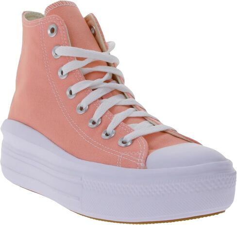 حذاء رياضي Chuck Taylor All Star Move Hi من القماش الكتاني للجنسين من Converse - نمط إغلاق برباط - فلامنغو/أبيض/أبيض 11 in Saudi Arabia