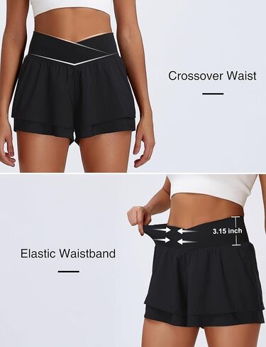 BMJL Womens Athletic Running Shorts High Waisted Crossover Workout Short with Pocket 3" in Saudi Arabia