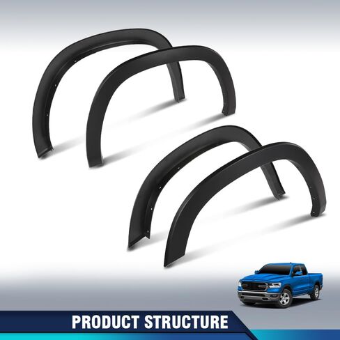PIT66 Fender Flares 4PCS Compatible with Dodge Ram 1500 2019-2024, Not Fit 1500 Classic & Rebel & TRX Models Smooth Matte Black in Saudi Arabia