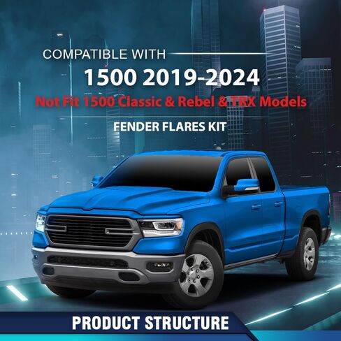 PIT66 Fender Flares 4PCS Compatible with Dodge Ram 1500 2019-2024, Not Fit 1500 Classic & Rebel & TRX Models Smooth Matte Black in Saudi Arabia