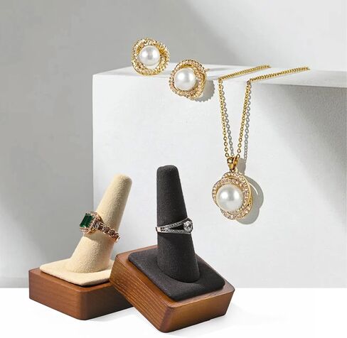 Single Finger Solid Wood Ring Display Stand Jewelry Showcase Display Holder for Ring(Grey) in Saudi Arabia