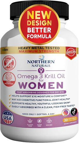 Northern Naturals Omega 3 Krill Oil for Women, 500mg, 30 Softgels, Fish-Free Taste, Supports Eye Health & Joint Function (1) in Kuwait