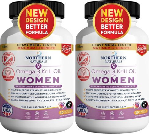 Northern Naturals Omega 3 Krill Oil for Women, 500mg, 30 Softgels, Fish-Free Taste, Supports Eye Health & Joint Function (1) in Kuwait