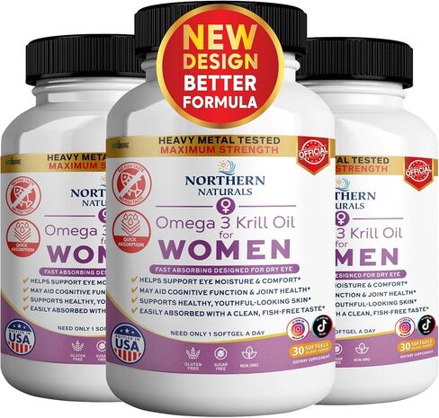 Northern Naturals Omega 3 Krill Oil for Women, 500mg, 30 Softgels, Fish-Free Taste, Supports Eye Health & Joint Function (1) in Kuwait