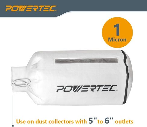 POWERTEC Dust Collector Bag w/ 5" Band Clamp Kit, 1 Micron Dust Bag & 4-3/4" to 5-1/4" Dust Collector Band Clamp for Wen, Shop Fox, Grizzly, Rockler, Delta, and POWERTEC DC5371/ 5372 (70403) in Saudi Arabia