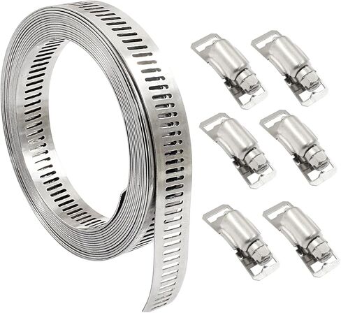 Waziaqoc Metal Clamp for Pipe, 1/2" 32.8ft Adjustable + 13 Stronger Fasteners, Large Stainless Steel 304 Clamps, DIY Duct Pipe Band Clamps for Fuel Radiator Automotive Mechanical Plumbing Air Ducting in Saudi Arabia