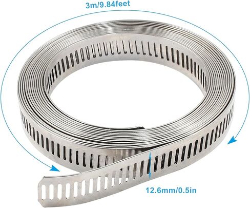 Waziaqoc Metal Clamp for Pipe, 1/2" 32.8ft Adjustable + 13 Stronger Fasteners, Large Stainless Steel 304 Clamps, DIY Duct Pipe Band Clamps for Fuel Radiator Automotive Mechanical Plumbing Air Ducting in Saudi Arabia