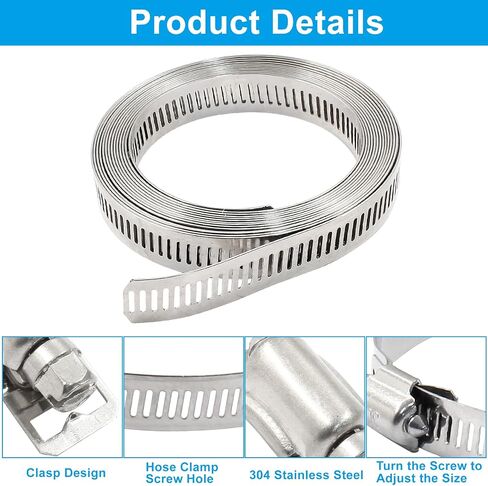 Waziaqoc Metal Clamp for Pipe, 1/2" 32.8ft Adjustable + 13 Stronger Fasteners, Large Stainless Steel 304 Clamps, DIY Duct Pipe Band Clamps for Fuel Radiator Automotive Mechanical Plumbing Air Ducting in Saudi Arabia