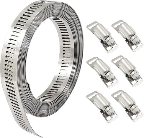 Waziaqoc Metal Clamp for Pipe, 1/2" 32.8ft Adjustable + 13 Stronger Fasteners, Large Stainless Steel 304 Clamps, DIY Duct Pipe Band Clamps for Fuel Radiator Automotive Mechanical Plumbing Air Ducting in Saudi Arabia