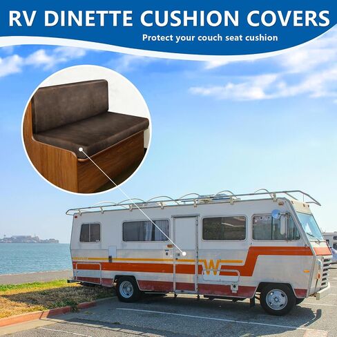 Leather Look RV Camper Cantete Cushion Coushion ، ووسادة أريكة RV قابلة للغسل تغطي مقاعد مقاعد مقاعد CANETTE مقاعد قابلة للتمديد (غطاء مسند الظهر وغطاء مقعدان ، بني) in Kuwait