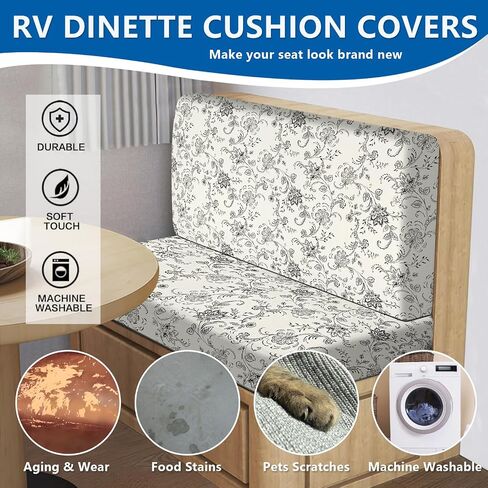 Leather Look RV Camper Cantete Cushion Coushion ، ووسادة أريكة RV قابلة للغسل تغطي مقاعد مقاعد مقاعد CANETTE مقاعد قابلة للتمديد (غطاء مسند الظهر وغطاء مقعدان ، بني) in Kuwait