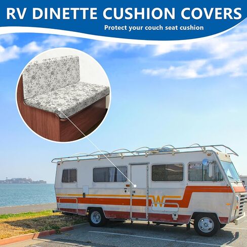 Leather Look RV Camper Cantete Cushion Coushion ، ووسادة أريكة RV قابلة للغسل تغطي مقاعد مقاعد مقاعد CANETTE مقاعد قابلة للتمديد (غطاء مسند الظهر وغطاء مقعدان ، بني) in Kuwait
