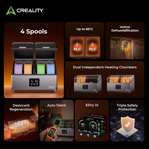 مجفف خيوط Creality Space Pi Filament Plus، 2 لفات صندوق تجفيف خيوط الطابعة ثلاثية الأبعاد مع تسخين سريع، التحكم في درجة الحرارة، حامل تخزين مجفف الشعيرات لـ 1.75/2.85 مم PLA PETG ABS TPU PA in Kuwait