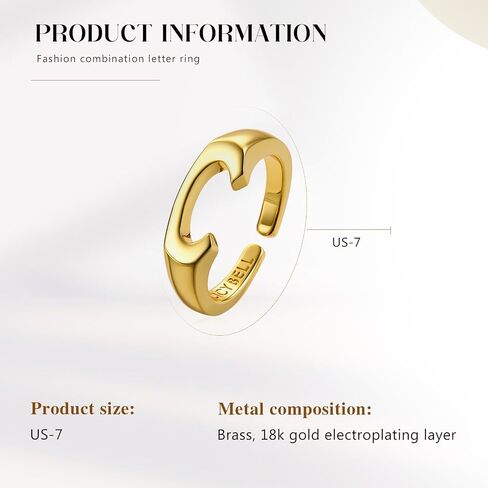 Cicy Bell Womens 18K Gold Plated Dited Rings Bold Letters Personalized Orial Congening Rings in Kuwait