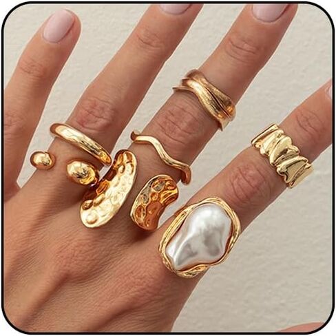 otxas chunky gold rings غير تشويه الباروك بيان لؤلؤة حلقة قابلة للتعديل قابلة للتكديس مجموعة غير شحنة النساء حلقة المجوهرات مكتنزة in Kuwait