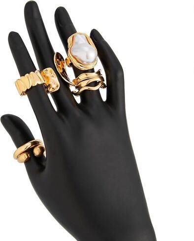 otxas chunky gold rings غير تشويه الباروك بيان لؤلؤة حلقة قابلة للتعديل قابلة للتكديس مجموعة غير شحنة النساء حلقة المجوهرات مكتنزة in Kuwait