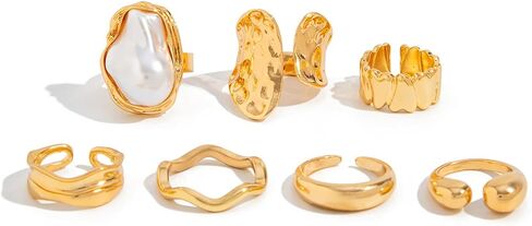 otxas chunky gold rings غير تشويه الباروك بيان لؤلؤة حلقة قابلة للتعديل قابلة للتكديس مجموعة غير شحنة النساء حلقة المجوهرات مكتنزة in Kuwait