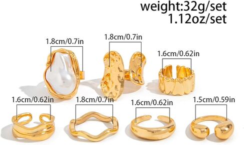 otxas chunky gold rings غير تشويه الباروك بيان لؤلؤة حلقة قابلة للتعديل قابلة للتكديس مجموعة غير شحنة النساء حلقة المجوهرات مكتنزة in Kuwait