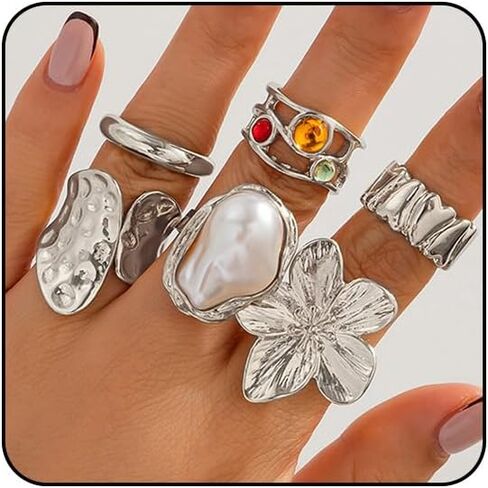 otxas chunky gold rings غير تشويه الباروك بيان لؤلؤة حلقة قابلة للتعديل قابلة للتكديس مجموعة غير شحنة النساء حلقة المجوهرات مكتنزة in Kuwait