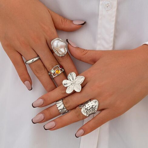 otxas chunky gold rings غير تشويه الباروك بيان لؤلؤة حلقة قابلة للتعديل قابلة للتكديس مجموعة غير شحنة النساء حلقة المجوهرات مكتنزة in Kuwait