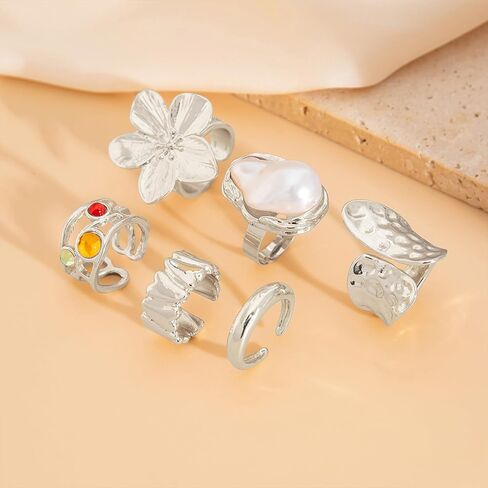 otxas chunky gold rings غير تشويه الباروك بيان لؤلؤة حلقة قابلة للتعديل قابلة للتكديس مجموعة غير شحنة النساء حلقة المجوهرات مكتنزة in Kuwait