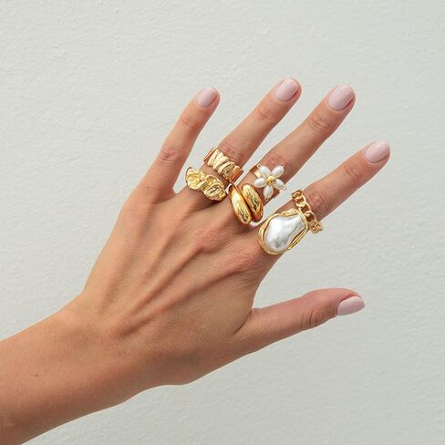 otxas chunky gold rings غير تشويه الباروك بيان لؤلؤة حلقة قابلة للتعديل قابلة للتكديس مجموعة غير شحنة النساء حلقة المجوهرات مكتنزة in Kuwait