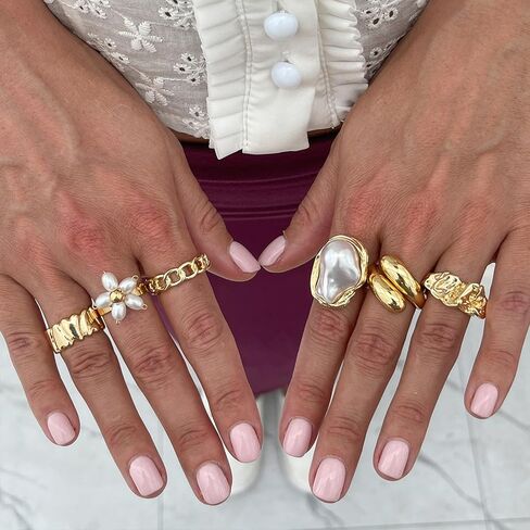 otxas chunky gold rings غير تشويه الباروك بيان لؤلؤة حلقة قابلة للتعديل قابلة للتكديس مجموعة غير شحنة النساء حلقة المجوهرات مكتنزة in Kuwait