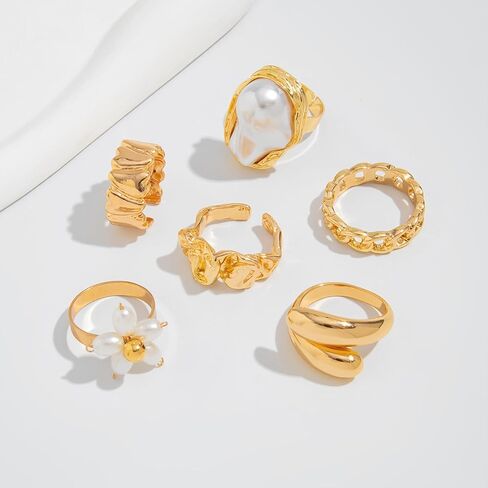 otxas chunky gold rings غير تشويه الباروك بيان لؤلؤة حلقة قابلة للتعديل قابلة للتكديس مجموعة غير شحنة النساء حلقة المجوهرات مكتنزة in Kuwait