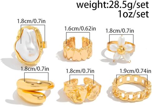 otxas chunky gold rings غير تشويه الباروك بيان لؤلؤة حلقة قابلة للتعديل قابلة للتكديس مجموعة غير شحنة النساء حلقة المجوهرات مكتنزة in Kuwait