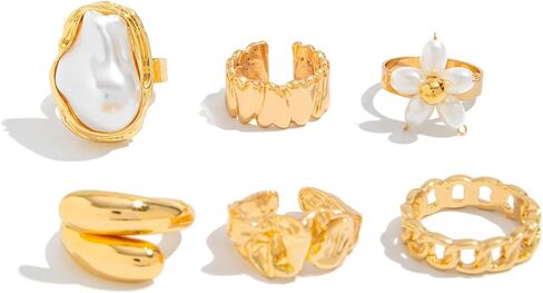 otxas chunky gold rings غير تشويه الباروك بيان لؤلؤة حلقة قابلة للتعديل قابلة للتكديس مجموعة غير شحنة النساء حلقة المجوهرات مكتنزة in Kuwait