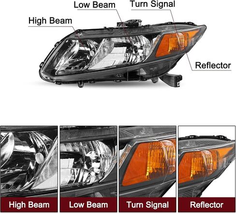 JSBOYAT Headlights Assembly Pair for 2012-2015 Honda Civic 4Dr Sedan | 2012-2013 Honda Civic 2Dr Coupe, OE Style Headlamp (Driver & Passenger Side) in Saudi Arabia