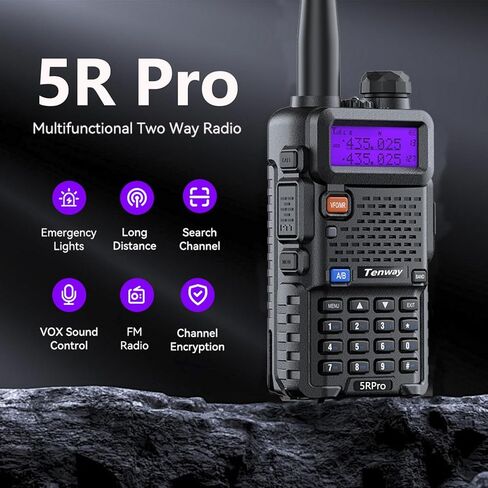 راديو Ham Radio Walkie Talkie UV-5R Pro ثنائي النطاق ثنائي الاتجاه مع بطارية إضافية بقوة 3800 مللي أمبير في الساعة ومكبر صوت محمول وميكروفون وهوائي وكابل برمجة USB باللون الأسود in Kuwait